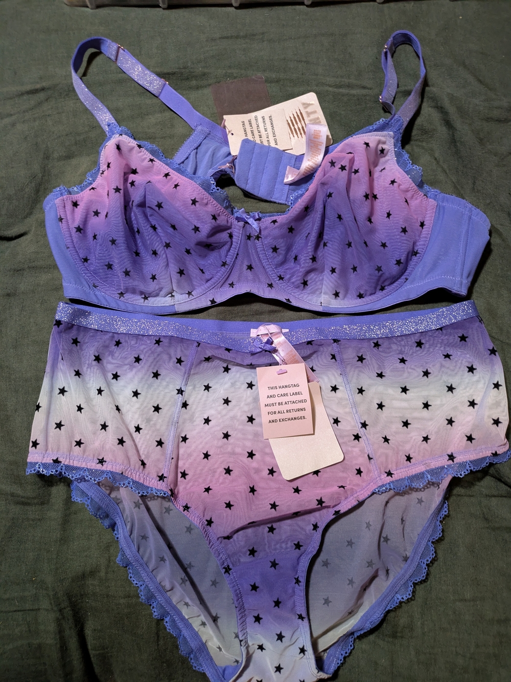 Savage x Fenty Purple Ombre Star Print Bra & Underwear Set - 1X / 42C